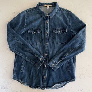Life in Progress Dark Wash Button Down Denim Jean Shirt/Shacket Blue Sz S